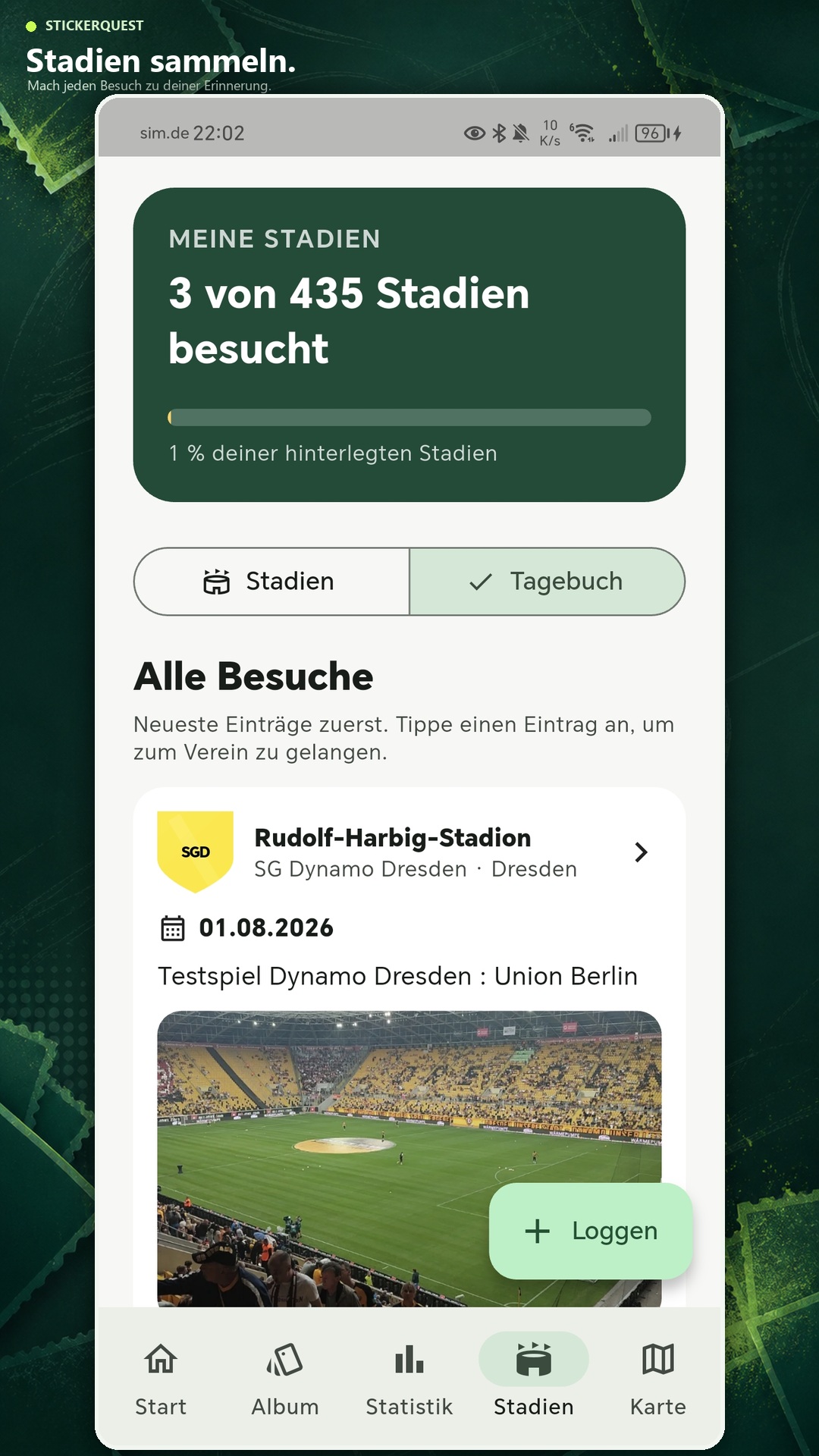 Stickerquest Stadiontagebuch